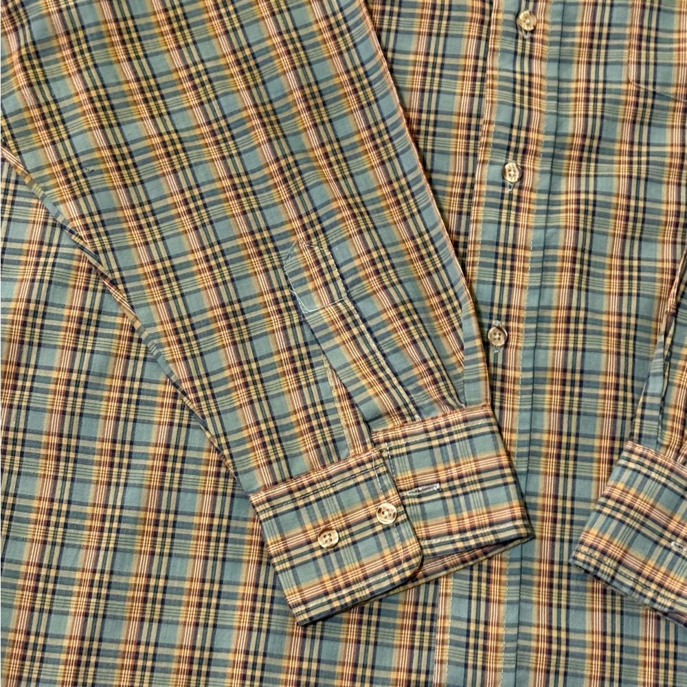 CHAPEL HILL by BLOCK Men's Plaid Button-Down Shirt in Blue and Tan - Picture 3 of 4